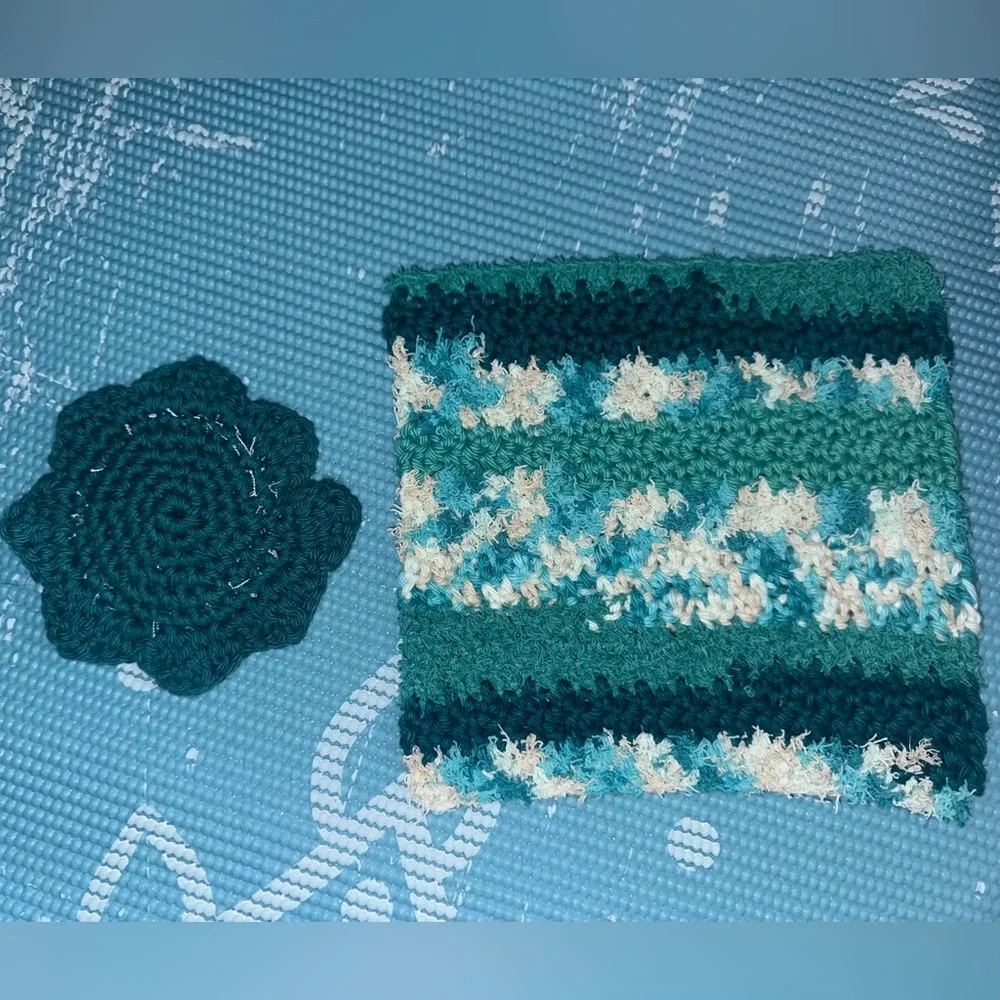 Teal and Blue Handmade Cotton Multi Use Washcloth Set
